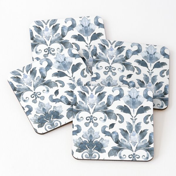 Item preview, AZURE ARABESQUE Watercolor Damask designed and sold by Frenchifique.