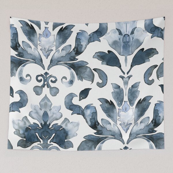 Item preview, AZURE ARABESQUE Watercolor Damask designed and sold by Frenchifique.