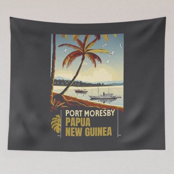Item preview, A Vintage Travel Art of Port Moresby - Papua New Guinea  designed and sold by GoodOldVintage.