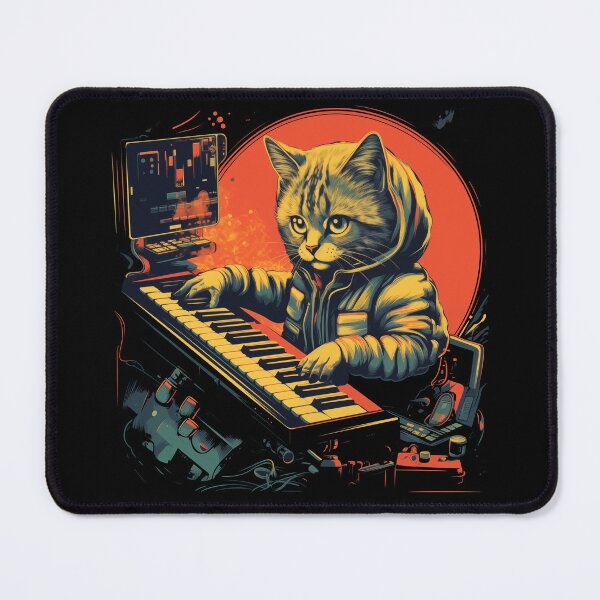 Item preview, A cat in a hoodie playing a synthesizer designed and sold by TeeTemptation.