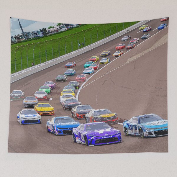 Item preview, Ross Chastain and Christopher Bell leading the pack at the Kansas Speedway watercolor designed and sold by Rodissimus1984.