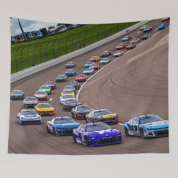 Item preview, Ross Chastain and Christopher Bell leading the pack at the Kansas Speedway abstract designed and sold by Rodissimus1984.