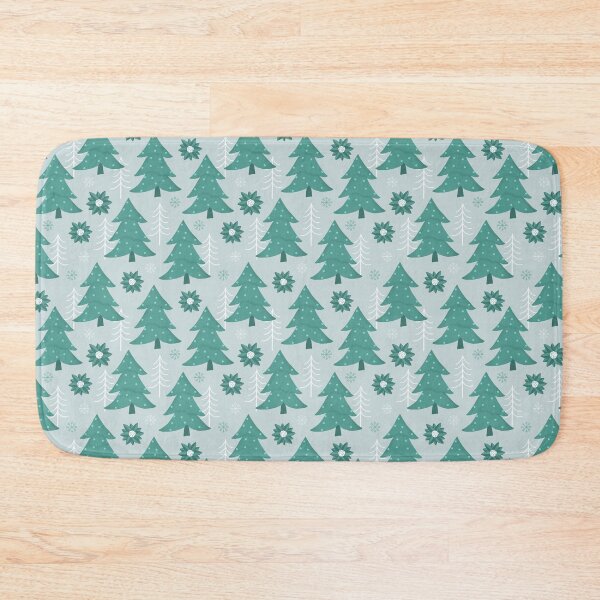 Item preview, Christmas Trees And Snowflakes Design On Verdigris Cyan designed and sold by JaselviiStudio.