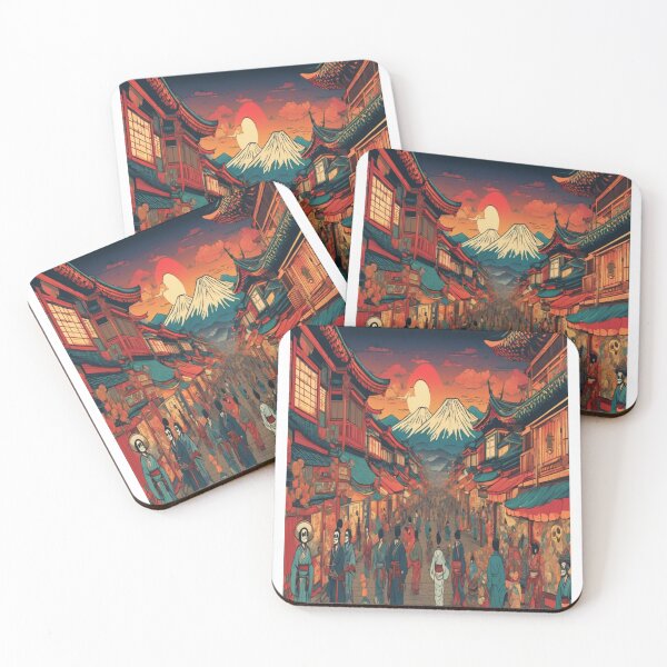 Item preview, Vibrant Traditional Japanese Street Scene with Mount Fuji Backdrop designed and sold by merve02shop.