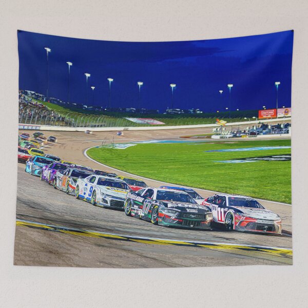 Item preview, Chris Buescher and Denny Hamlin leading the pack at the Kansas Speedway watercolor designed and sold by Rodissimus1984.
