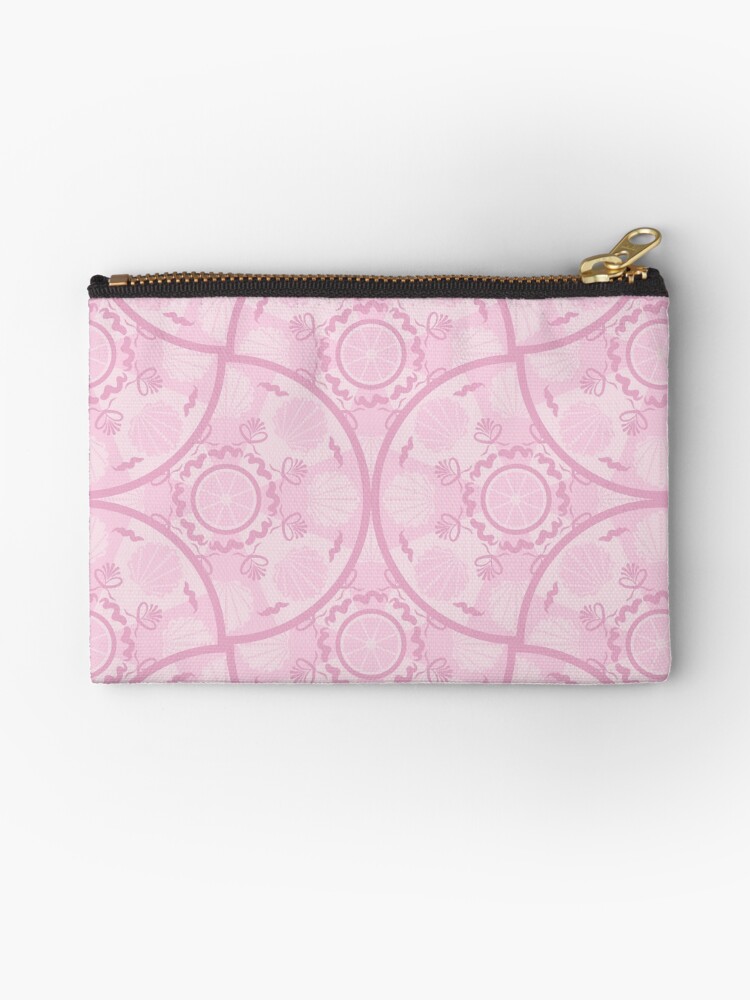 Zipper Pouch, Dusky Rose Preppy In Pink Art Deco Fans designed and sold by Triplicate Limited
