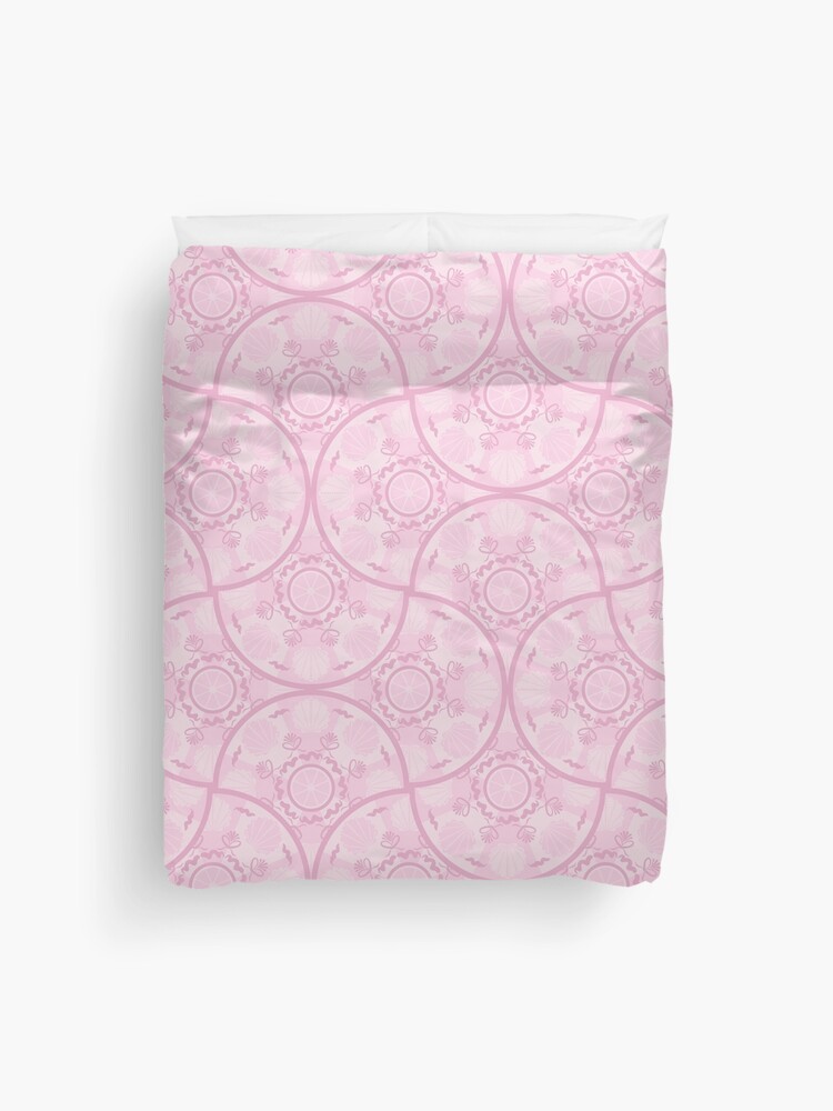 Duvet Cover, Dusky Rose Preppy In Pink Art Deco Fans designed and sold by Triplicate Limited