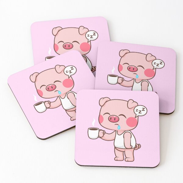 Item preview, Cute Sleepy Pig Holding Coffee Cartoon Vector Icon designed and sold by hjian8219.