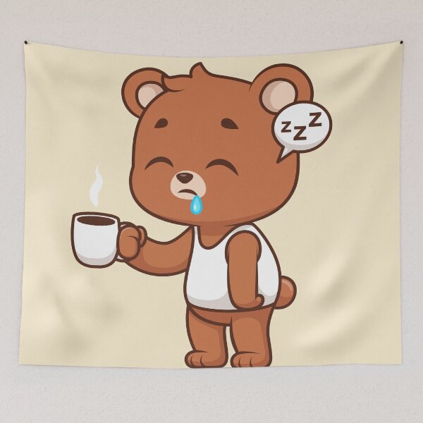 Item preview, Cute Sleepy Bear Holding Coffee Cartoon Vector Icon designed and sold by hjian8219.