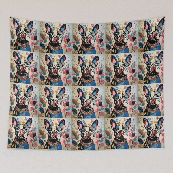 Item preview, A dog of the Bulldog breed among exotic flowers. designed and sold by Natalia-Vlad.