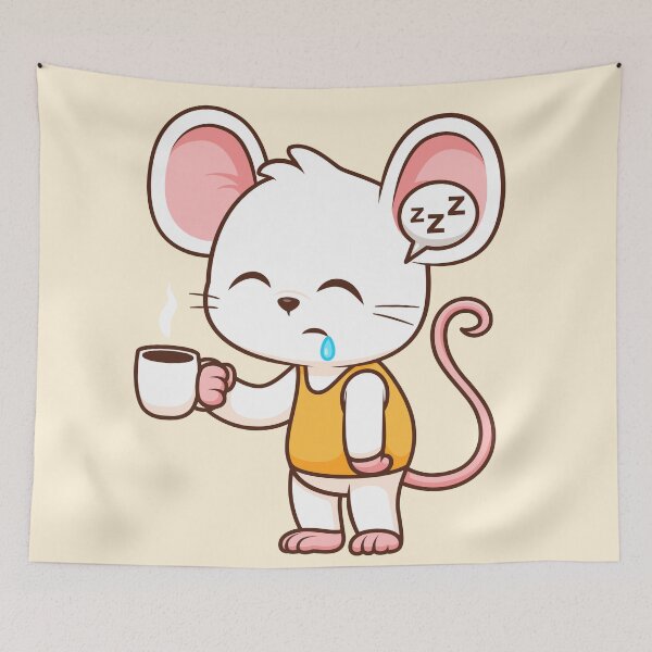 Item preview, Cute Sleepy Mouse Holding Coffee Cartoon Vector Icon designed and sold by hjian8219.