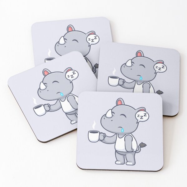 Item preview,  Cute Sleepy Rhino Holding Coffee Cartoon Vector Icon designed and sold by hjian8219.