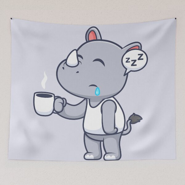 Item preview,  Cute Sleepy Rhino Holding Coffee Cartoon Vector Icon designed and sold by hjian8219.