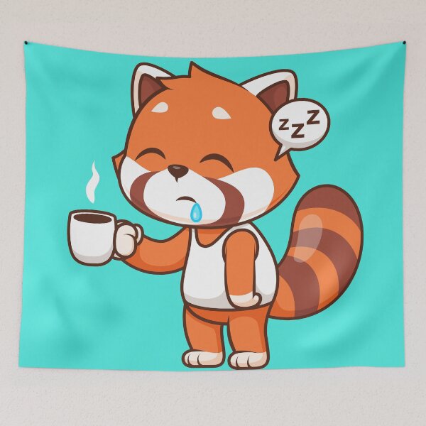 Item preview, Cute Sleepy Red Panda Holding Coffee Cartoon Vector Icon designed and sold by hjian8219.