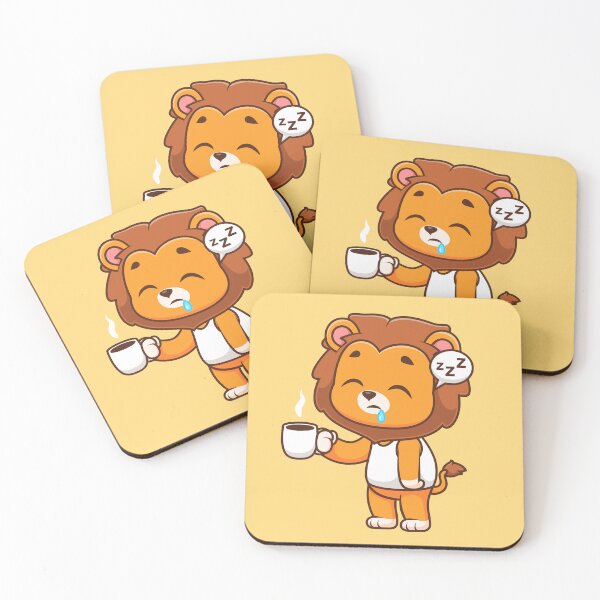 Item preview, Cute Sleepy Lion Holding Coffee Cartoon Vector Icon designed and sold by hjian8219.