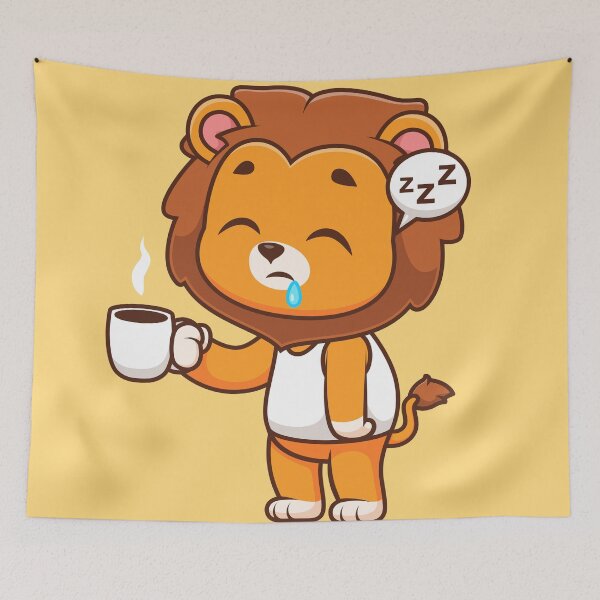 Item preview, Cute Sleepy Lion Holding Coffee Cartoon Vector Icon designed and sold by hjian8219.
