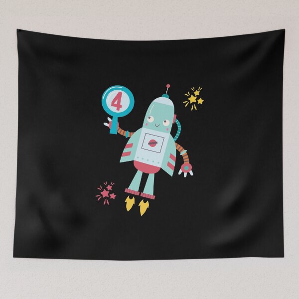 Item preview, Kids 4 year old birthday 4th Birthday Cute Robot Science print designed and sold by farhanhafeez.
