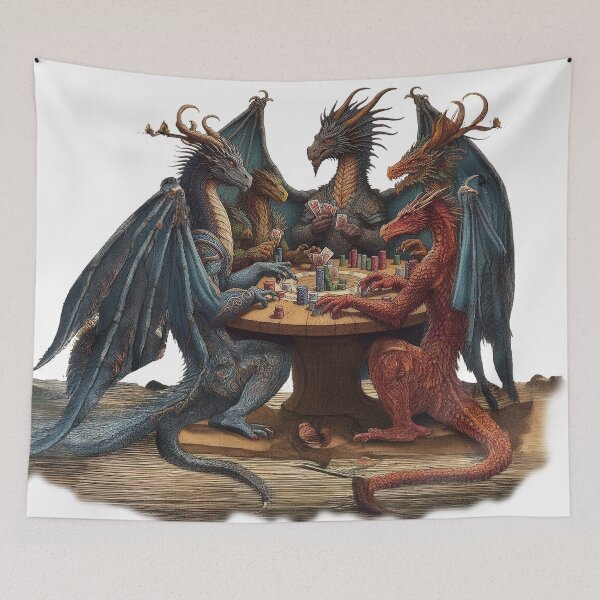 Item preview, dragons playing poker designed and sold by Foxlindesigns.