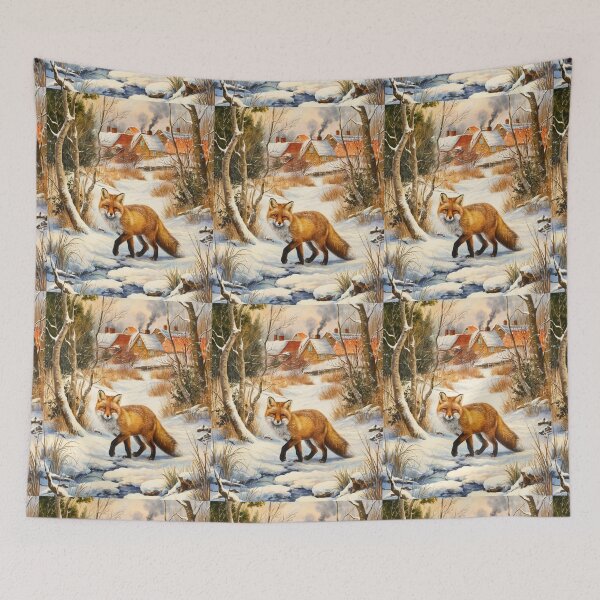 Item preview, Fox Portrait. Winter season, snowy fox, vintage fox, fox painting, Camille Pissarro style designed and sold by FoxVibes.