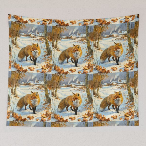 Item preview, Fox Portrait. Winter season, snowy fox, vintage fox, fox painting, Camille Pissarro style designed and sold by FoxVibes.