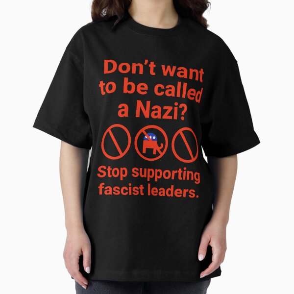 Vista previa del artículo con la obra «Dejen de apoyar a los líderes fascistas », diseñado y vendido por Rachel the Artist .