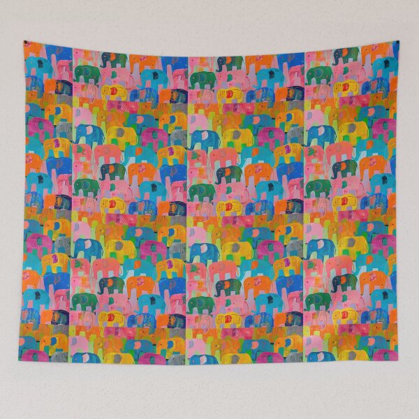 Item preview, drawing geometric seamless elephant pattern,vintageมcolorful African Indian elephant designed and sold by HerbGimmick.