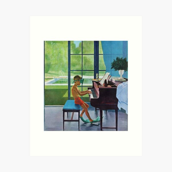 Aperçu de l'œuvre Pratique du piano au bord de la piscine  créée et vendue par amberliepiterso.