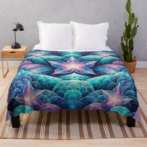 Item preview, Pink And Teal Blue Mermaid Scales Print Flower Design designed and sold by SeaStarMermaids.