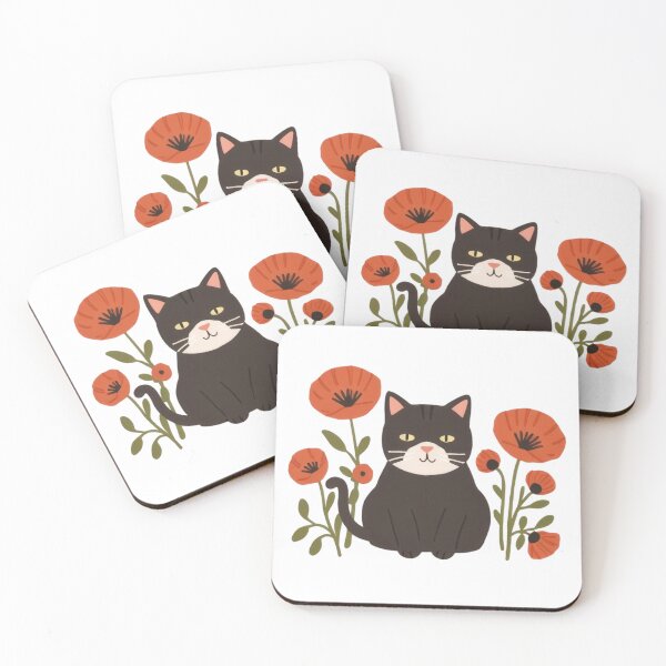 Item preview, Cute, chubby, funny black kitten among poppies. designed and sold by SaraSumi.