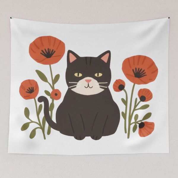 Item preview, Cute, chubby, funny black kitten among poppies. designed and sold by SaraSumi.