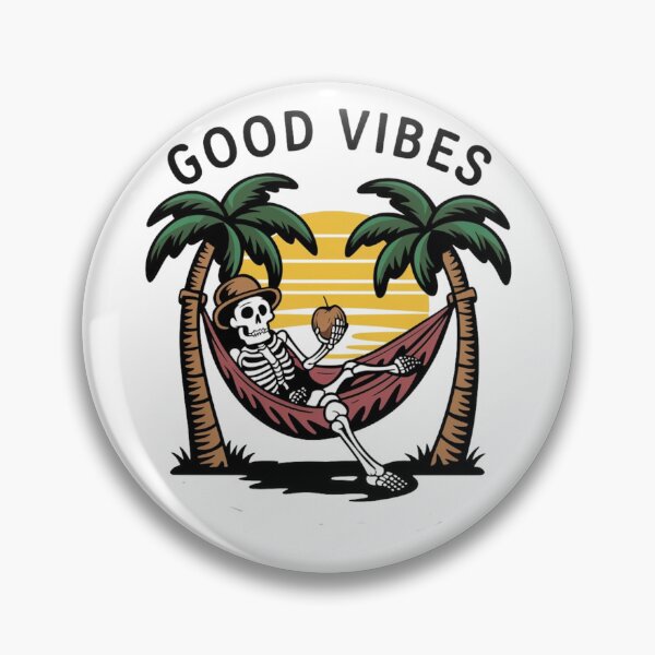 Item preview, Skeleton on a deckchair with the words good vibes designed and sold by MyNiceDesigns.
