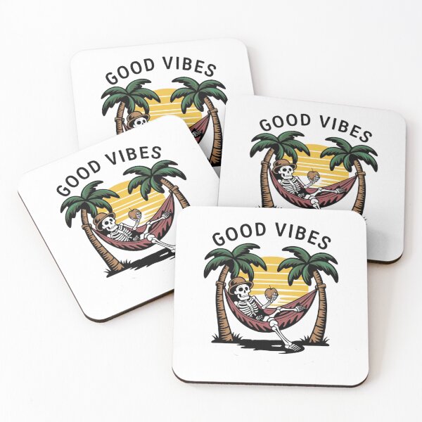 Item preview, Skeleton on a deckchair with the words good vibes designed and sold by MyNiceDesigns.