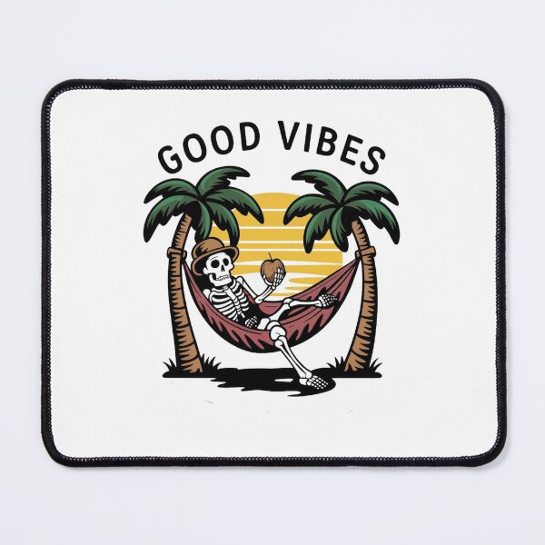 Item preview, Skeleton on a deckchair with the words good vibes designed and sold by MyNiceDesigns.
