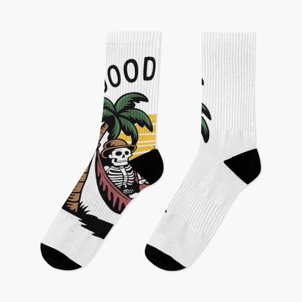 Item preview, Skeleton on a deckchair with the words good vibes designed and sold by MyNiceDesigns.