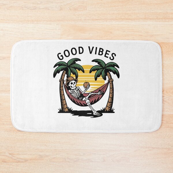 Item preview, Skeleton on a deckchair with the words good vibes designed and sold by MyNiceDesigns.