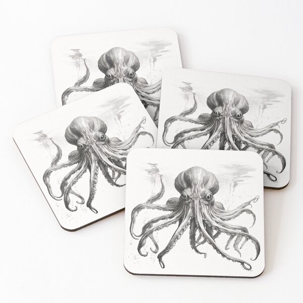 Item preview, Black and white Octopus pencil drawing designed and sold by Pencil-Art.