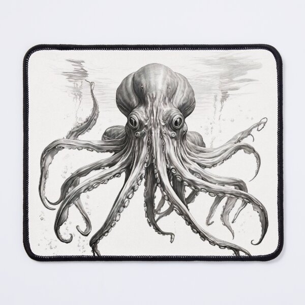 Item preview, Black and white Octopus pencil drawing designed and sold by Pencil-Art.