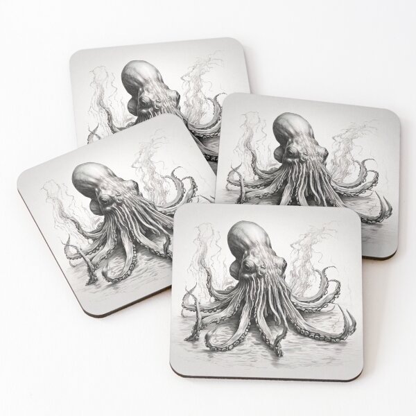 Item preview, Black and white Octopus pencil drawing designed and sold by Pencil-Art.