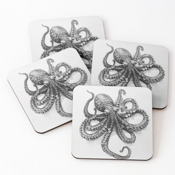 Item preview, Black and white Octopus pencil drawing designed and sold by Pencil-Art.