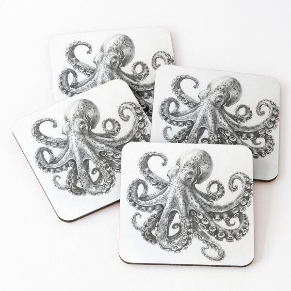 Item preview, Black and white Octopus pencil drawing designed and sold by Pencil-Art.