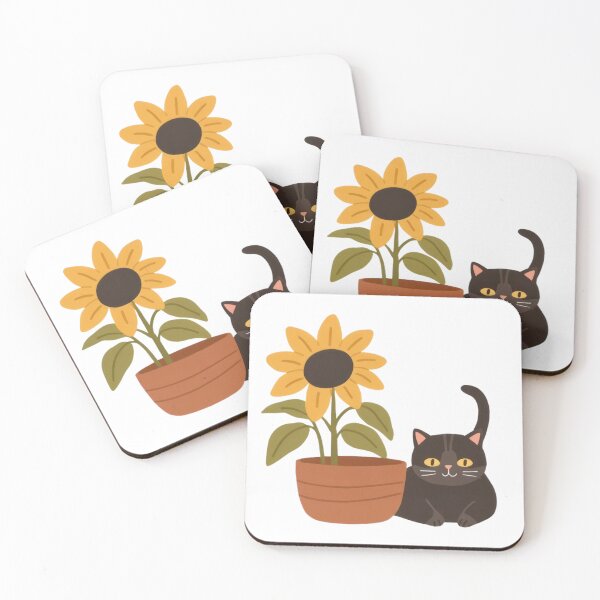Item preview, Cute chubby funny kitten guards a sunflower in a pot.  designed and sold by SaraSumi.