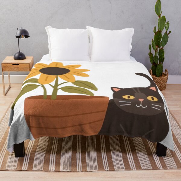 Item preview, Cute chubby funny kitten guards a sunflower in a pot.  designed and sold by SaraSumi.