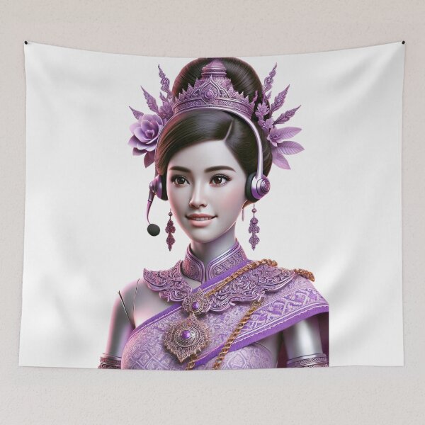 Item preview, Elegant Thai Call Center Agent in Traditional Violet Dress designed and sold by WhiteDoveArt.