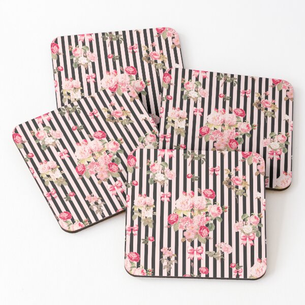 Item preview, Pink Coquette Bow  Vintage Roses Black Stripes designed and sold by InovArtS.