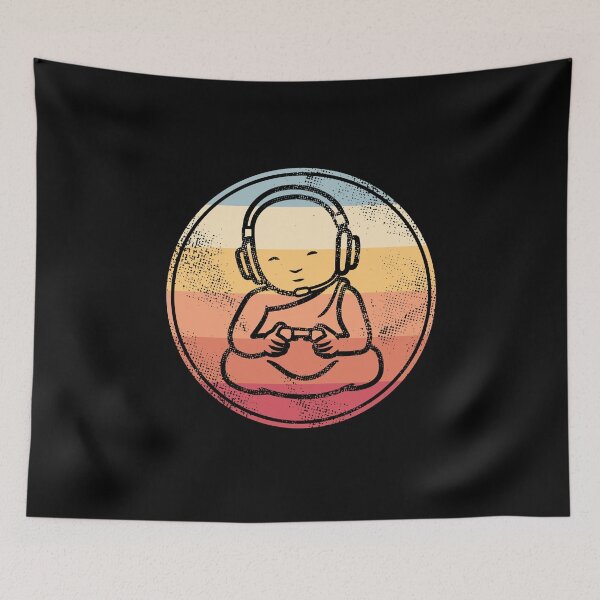 Item preview, Buddha Headphones Gamer - Retro Buddhist Monk Video Gaming designed and sold by propellerhead.