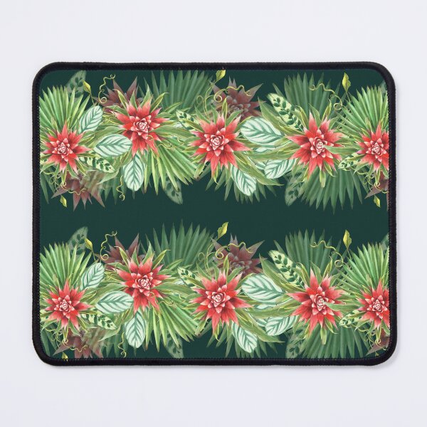 Item preview, Tropic red flowers and green leaves, summer exotic Hawaiian border Watercolor hand drawn designed and sold by BartolArt.