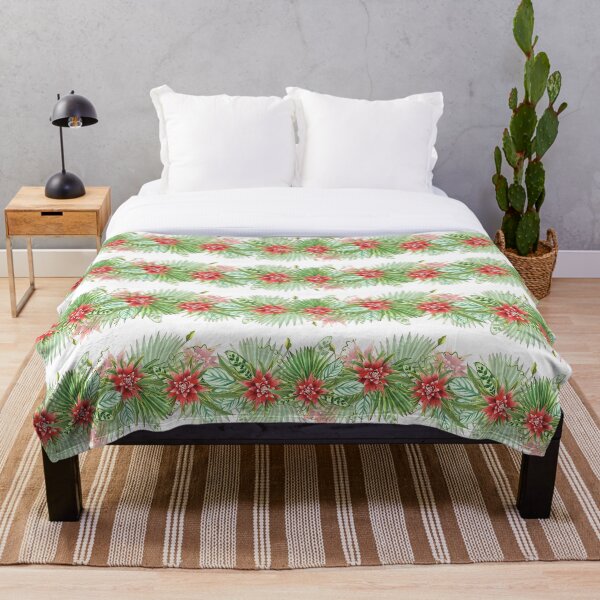 Item preview, Tropic red flowers and green leaves, summer exotic Hawaiian border Watercolor hand drawn designed and sold by BartolArt.