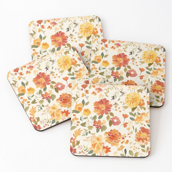Item preview, seamless watercolor pattern of autumn flowers and leaves designed and sold by DMay-art.