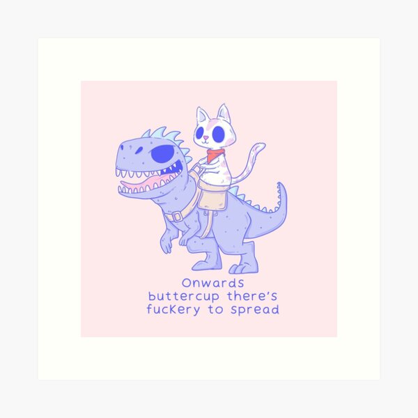 Item preview, Funny Cat Riding Dinosaur - Onwards Buttercup designed and sold by Jess.a.creates.
