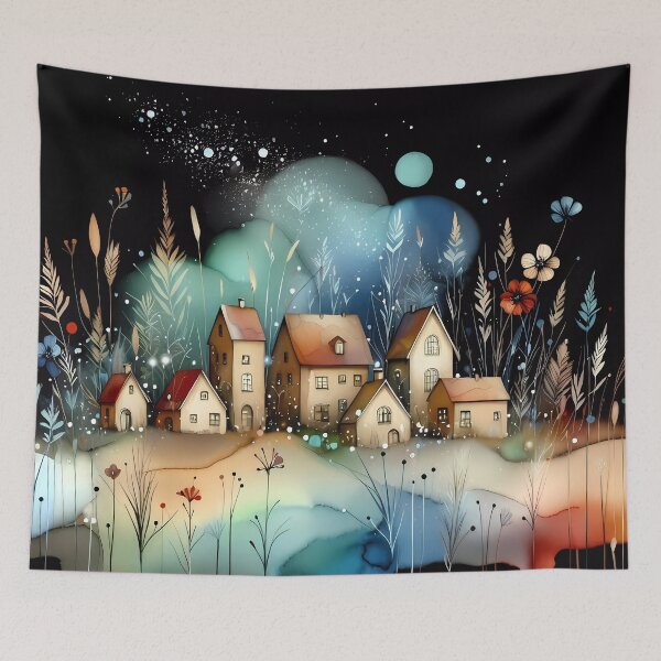 Item preview, Whimsical village design.  designed and sold by ShazellArt.